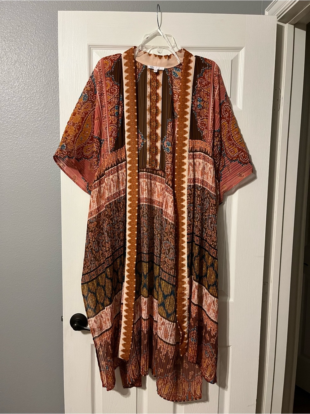 Boho Paisley Kimono in Rust and Pink